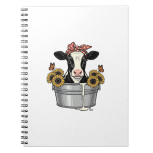 Cuaderno Vaca antigua en bañera Girasol Mariposa Vector Dis
