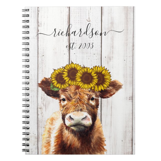Cuaderno Vaca con nombre de corona de girasol (Frente)