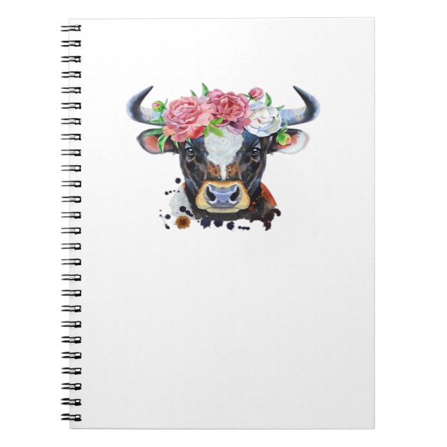 Cuaderno Vaca coronada con flores camiseta clásica (Frente)