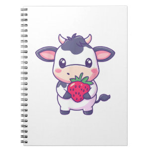Cuaderno Vaca Cuta De Kawaii Con Fresas Ganado Adorable