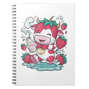 Cuaderno Vaca de fresa Kawaii Anime Fresa Leche _4