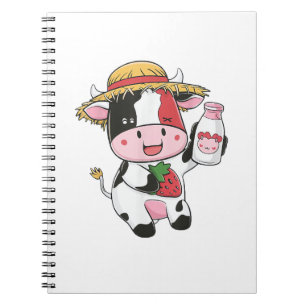Cuaderno Vaca de fresa Kawaii Anime Fresa Leche _7