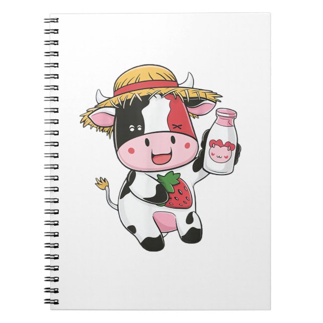 Cuaderno Vaca de fresa Kawaii Anime Fresa Leche _7 (Frente)