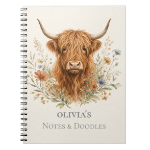 Cuaderno Vaca de las Tierras Altas Acuarela Personalizada