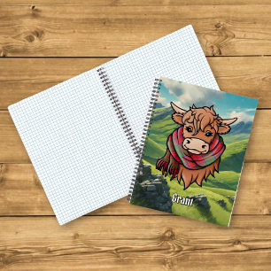 Cuaderno Vaca de las Tierras Altas con bufanda de tartán Gr