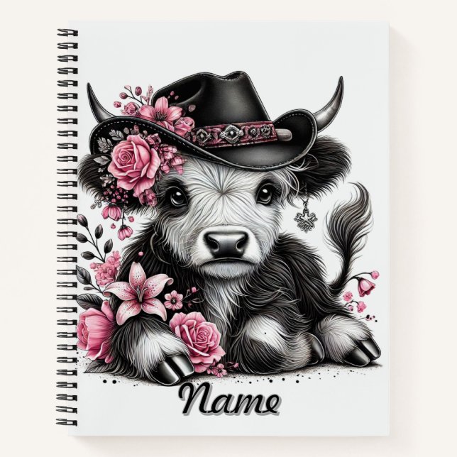 Cuaderno Vaca de las Tierras Altas con Sombrero Floral (Anverso)