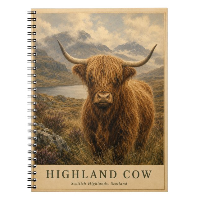 Cuaderno Vaca de las Tierras Altas Escocia VINTAGE (Frente)