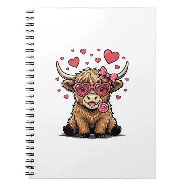 Cuaderno Vaca de las Tierras Altas Valentín Corazón Gafas V (Frente)