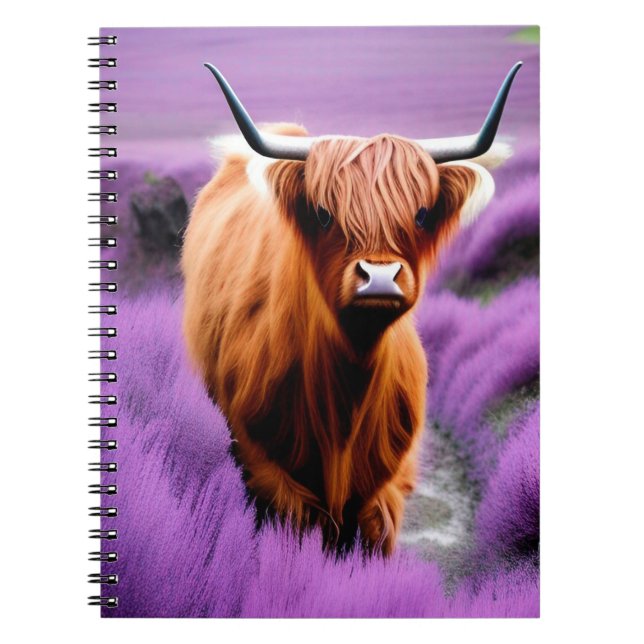 Cuaderno Vaca de montaña en campo de lavanda (Frente)