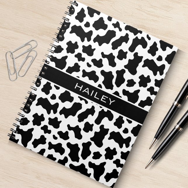Cuaderno Vaca de raza negra y blanca para la impresión de v (cow print spiral notebook)
