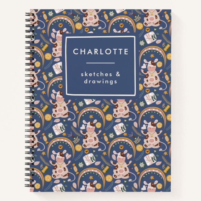 Cuaderno Vaca de Yoga de Navidad Divertida Personalizada (Anverso)