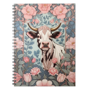 Cuaderno Vaca dulce con fondo floral rosado