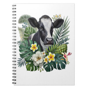 Cuaderno Vaca en la selva floral Png, vaca tropical