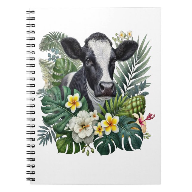 Cuaderno Vaca en la selva floral Png, vaca tropical (Frente)