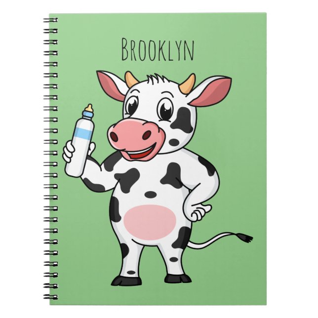 Cuaderno Vaca feliz con personalizado de biberón (Frente)