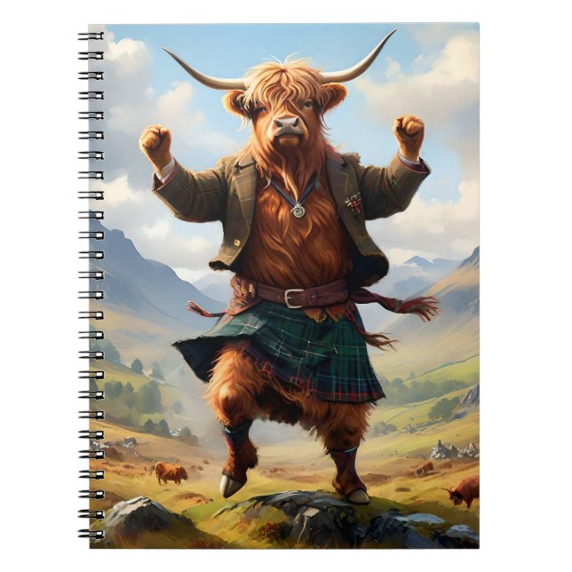 Cuaderno Vaca Highland Bailando Con La Huida De Highland, (Frente)