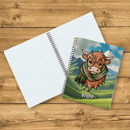 Cuaderno Vaca Highland con Bruce Hunting Tartan Scarf
