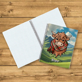 Cuaderno Vaca Highland con Bruce Tartan Scarf