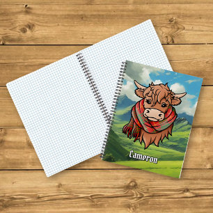 Cuaderno Vaca Highland con Cameron Tartan Scarf