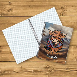 Cuaderno Vaca Highland con carnegie Tartan Scarf
