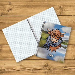 Cuaderno Vaca Highland con Clark Tartan Scarf