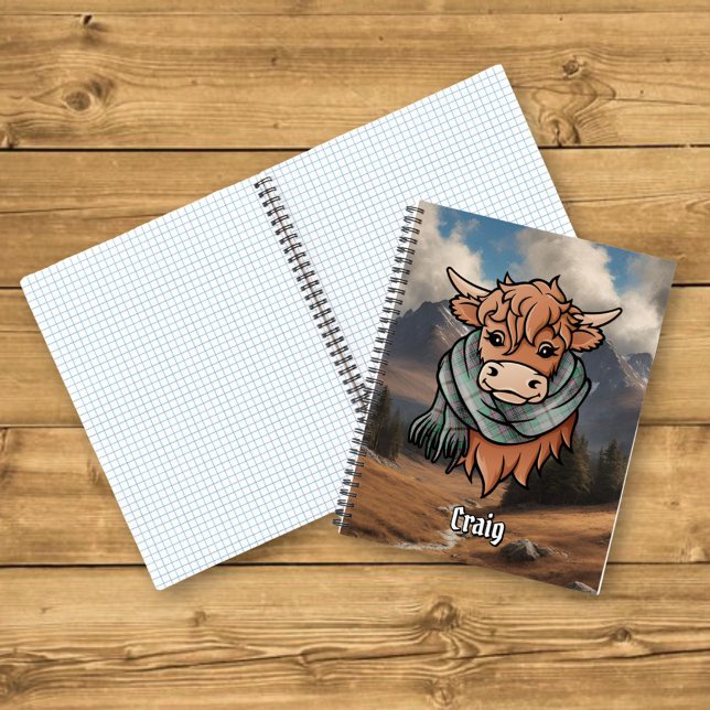 Cuaderno Vaca Highland con Craig Tartan Scarf (Subido por el creador)