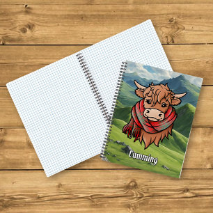 Cuaderno Vaca Highland con Cumming Tartan Scarf