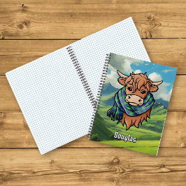 Cuaderno Vaca Highland con Douglas Tartan Scarf