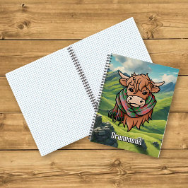 Cuaderno Vaca Highland con Drummond Tartan Scarf
