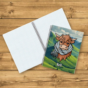 Cuaderno Vaca Highland con estafa de Bell Tartan