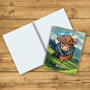 Cuaderno Vaca Highland con Gordon Tartan Scarf
