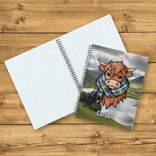 Cuaderno Vaca Highland con Gordon Vestido Tartan Scarf
