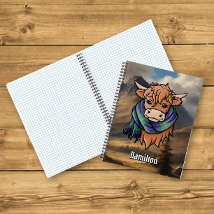 Cuaderno Vaca Highland con Hamilton Cazando Tartán Scarf