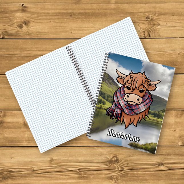Cuaderno Vaca Highland con MacFarlane vestido Tartan Scarf (Subido por el creador)