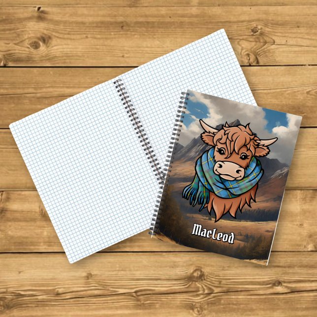 Cuaderno Vaca Highland con MacLeod cazando Tartán Scarf (Subido por el creador)