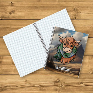 Cuaderno Vaca Highland con MacMillan cazando Tartán Scarf