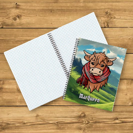 Cuaderno Vaca Highland con MacQueen Tartan Scarf
