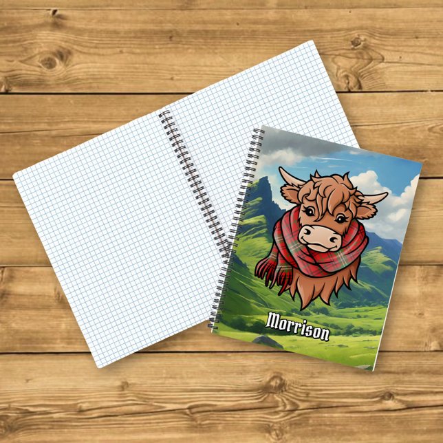 Cuaderno Vaca Highland con Morrison Red Tartan Scarf (Subido por el creador)
