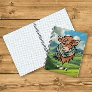 Cuaderno Vaca Highland con pollock Tartan Scarf