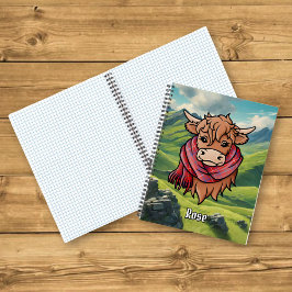 Cuaderno Vaca Highland con Rosa Tartan Scarf