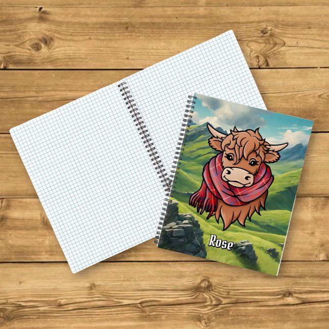 Cuaderno Vaca Highland con Rosa Tartan Scarf (Subido por el creador)