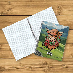 Cuaderno Vaca Highland con Scott Red Tartan Scarf