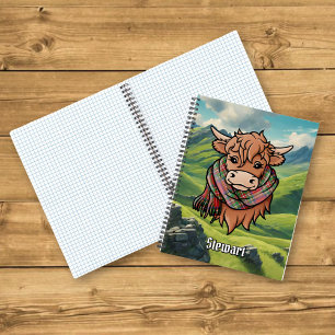 Cuaderno Vaca Highland con Stewart Royal Tartan Scarf