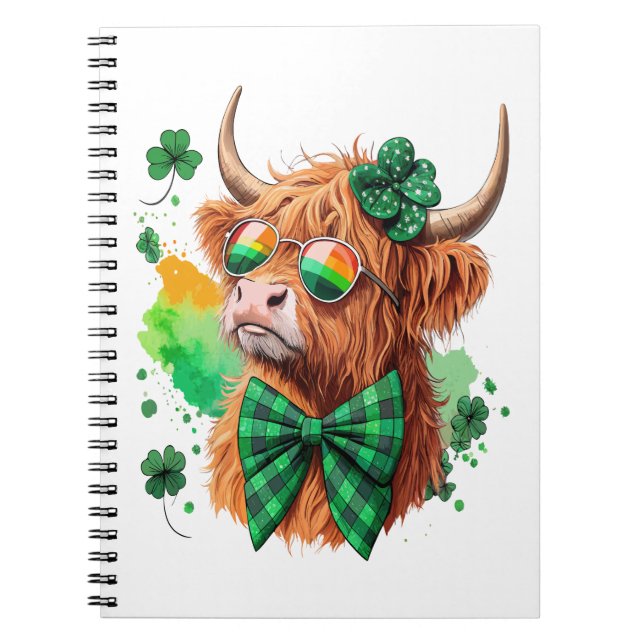 Cuaderno Vaca Highland St Patrick's , vaca afortunada (Frente)