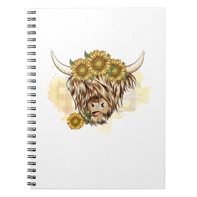 Cuaderno Vaca Highland Y Sunflower. Diseño perfecto para pe (Frente)
