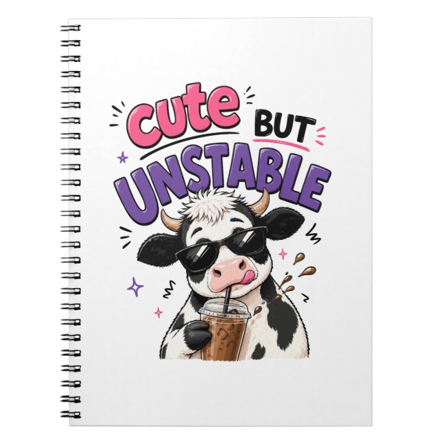 Cuaderno Vaca linda pero inestable con café con hielo (Frente)