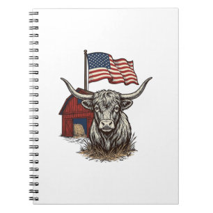 Cuaderno Vaca Longhorn Patriótica y Diseño Vectorial de Gra