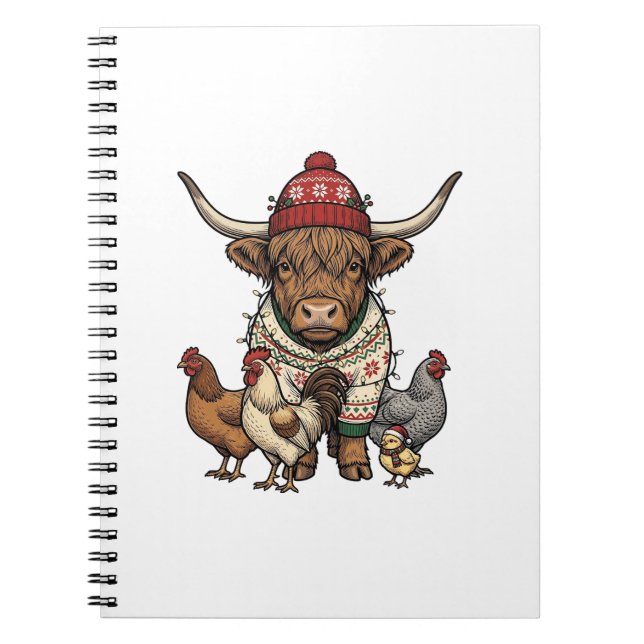 Cuaderno Vaca navideña de las Tierras Altas y pollitos grab (Frente)