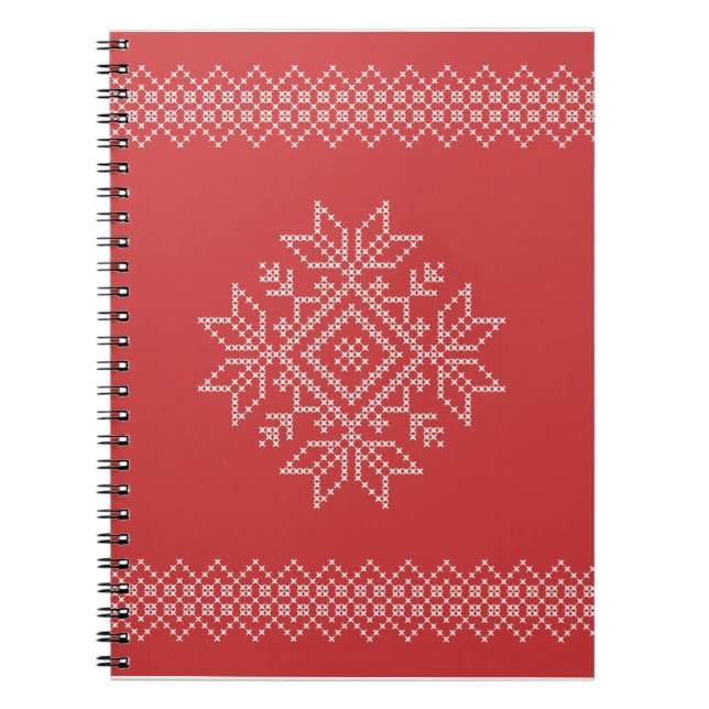 Cuaderno Vacaciones de Navidad roja cosida de cruz de nieve (Frente)