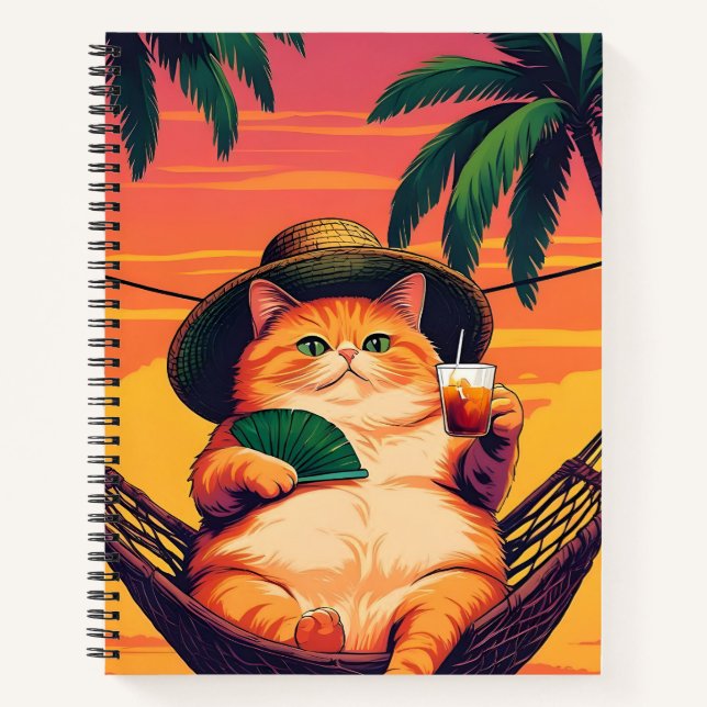 Cuaderno Vacaciones divertidas de gato de verano retro (Anverso)